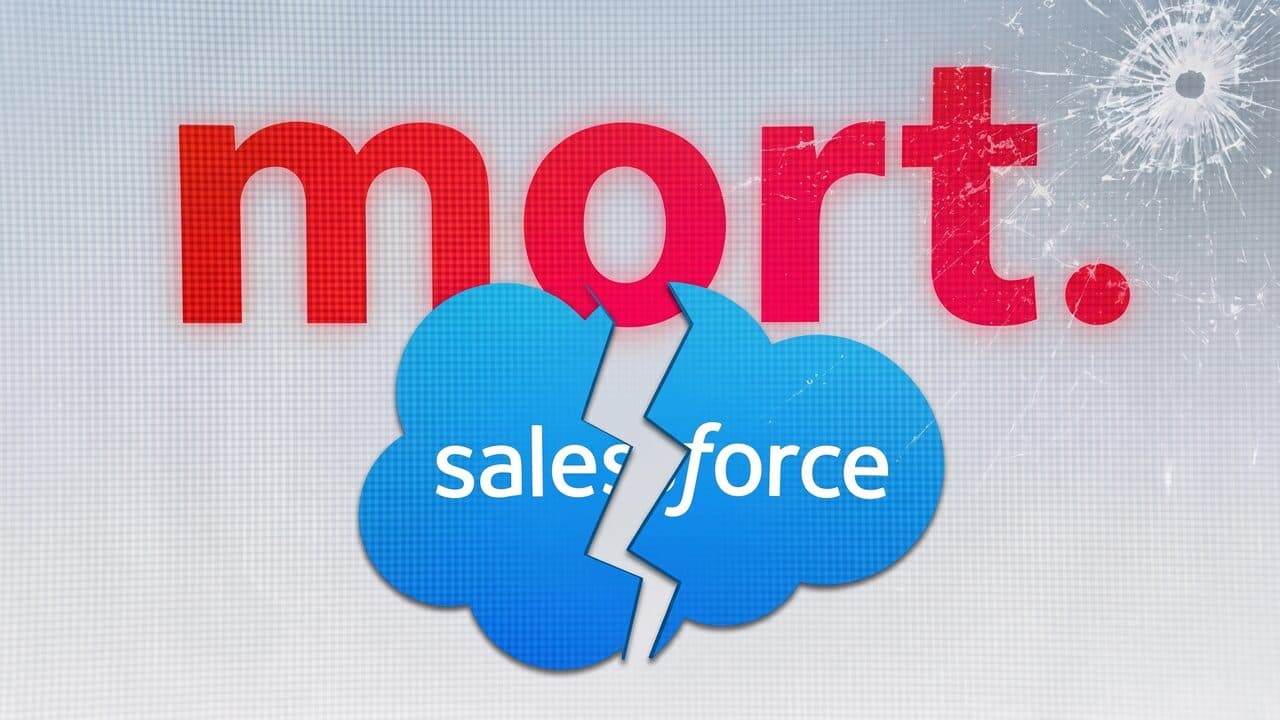 Miniature publiée « mort. » : le logo Salesforce fendu sous le mot mort