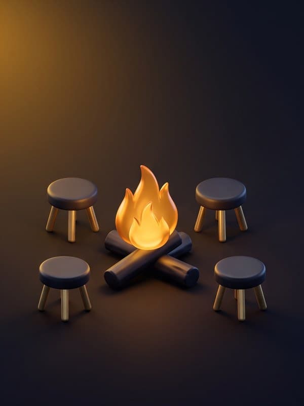 Couverture : un feu de camp et des silhouettes qui se rapprochent