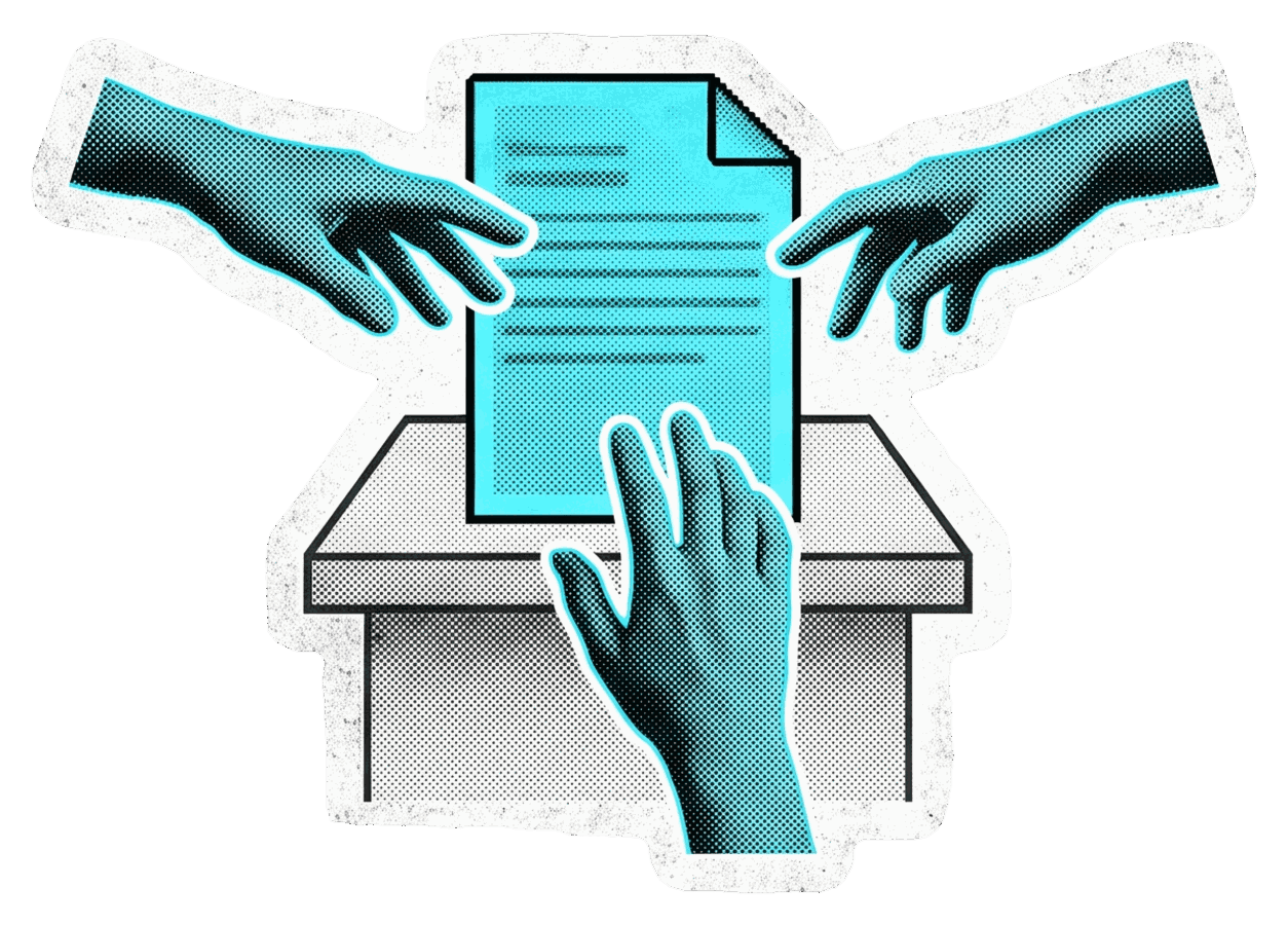 Trois mains peuvent saisir le même document public