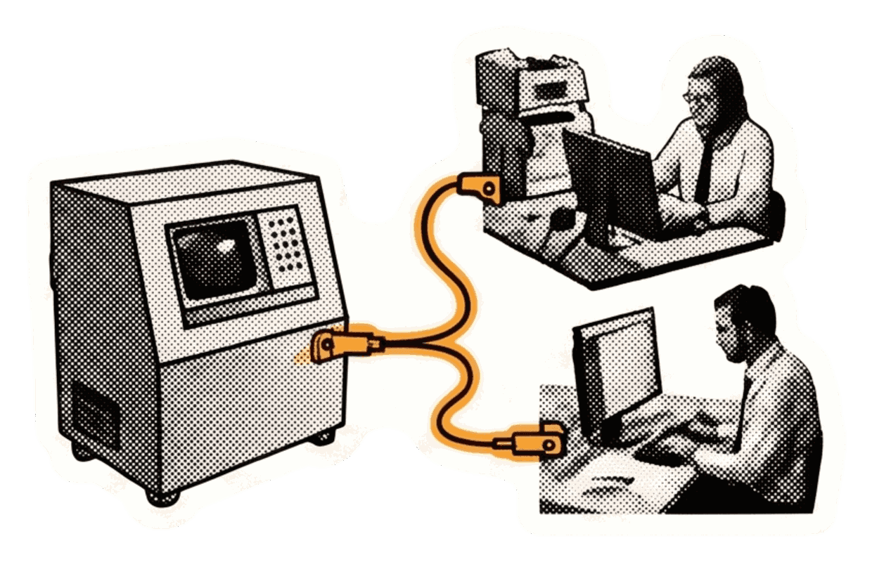 Une machine dispose de lignes directes vers les professionnels qui opèrent le workflow