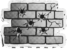 Un mur de briques marqué de coups répétés, pour l’obstacle qui revient