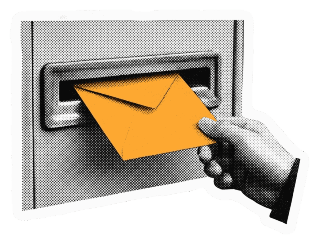 Une main envoie une enveloppe ambre à travers le canal du client