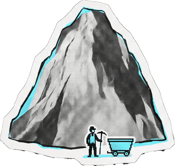 Une montagne intacte : pas une galerie, pas un wagonnet, un seul prospecteur et sa benne vide