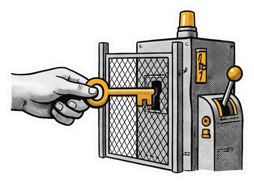 Une main confie une clé d’autorisation à une machine protégée